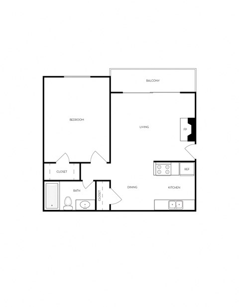 Floor plan for 1 bed, 1 bath, 700 sqft